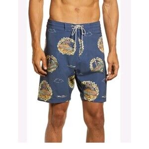NWT Vissla Helloha 18.5" Stretch Board Shorts Navy Blue Hawaiin Print Size 32